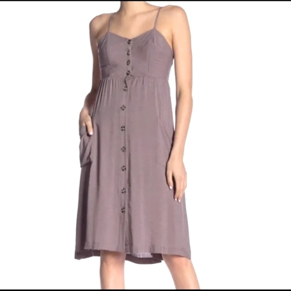 Good Luck Gem Grey Midi Dress with Button Detail